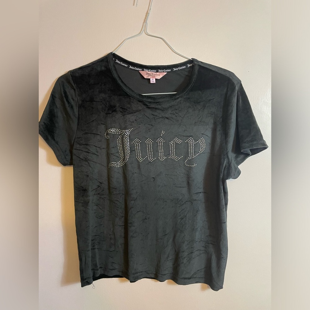 Juicy Couture Black Velour Pajama/Sleepwear top with Rhinestone Logo size XL